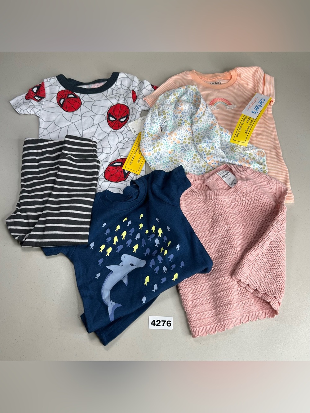 Carter's + Marvel Baby 18M Cotton Clothes Lot Spider-Man Shark